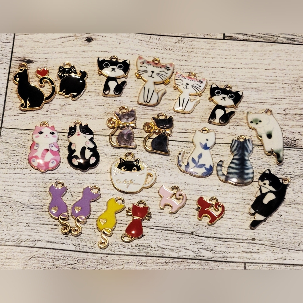 SET of 21 Assorted Super Cute Frisky Cat Charms